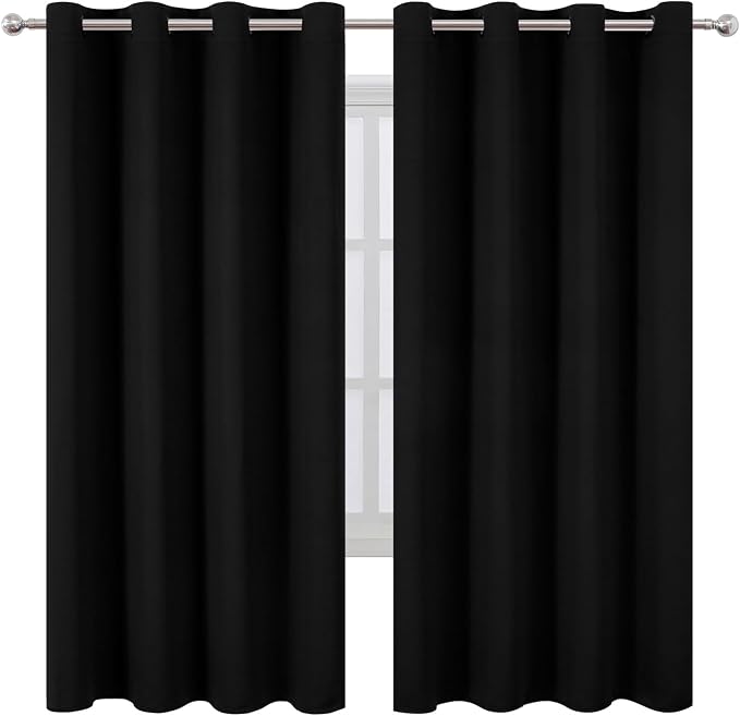 LEMOMO Blackout Curtains 66 x 72 Inch Long Black Curtains Set of 2 Panels Room - Image 2