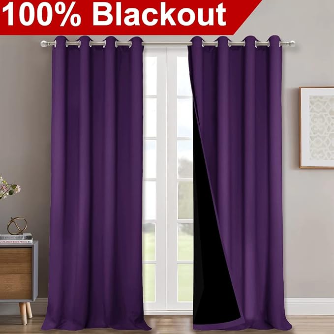 NICETOWN 100% Blackout Blinds, Royal Purple, Laundry Room Decor Window - Image 2