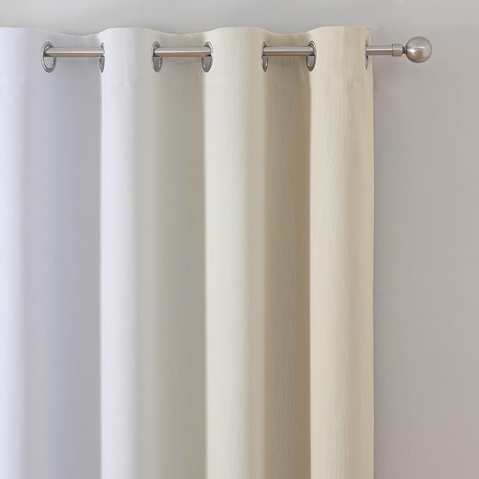 Beige and Greyish White Ombre Blackout Curtains Living Room 84 Inches Long | - Image 4