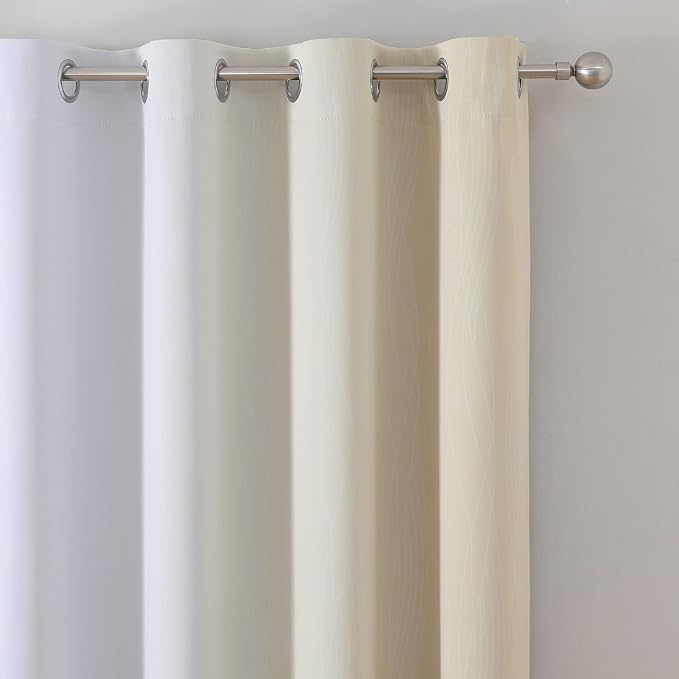 Estelar Textiler Beige and Greyish White Blackout Curtains 108 Inches Long - Image 4