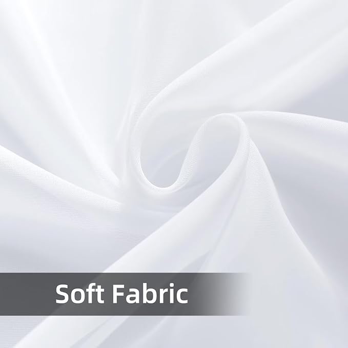 youleyar Solid Sheer Rod Pocket Curtain Voile Draperies 4 Panels White Beige - Image 7