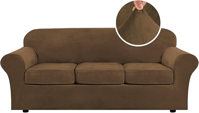 H.VERSAILTEX Modern Velvet Plush 4 Piece High Stretch Sofa Slipcover Sofa Cover by HVERSAILTEX