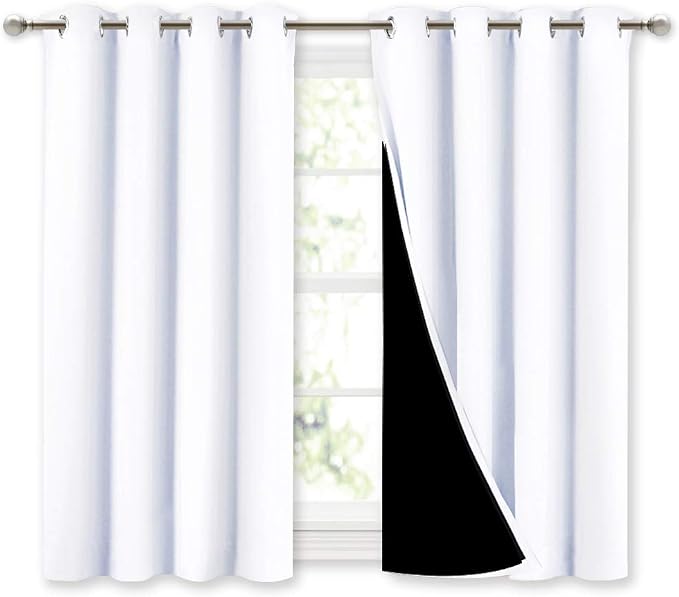 NICETOWN White 100% Blackout Curtains 45 inches Long, 2 Thick Layers Completely by NICETOWN