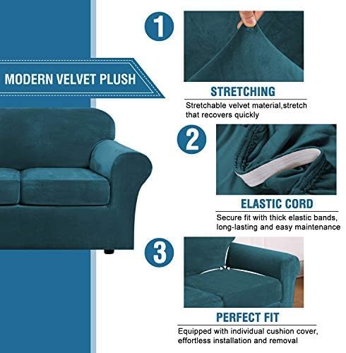 H.VERSAILTEX Real Velvet Plush 3 Piece Stretch Sofa Covers Couch Covers - Image 3