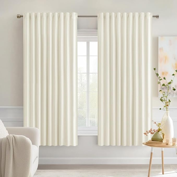 MIULEE Cream Back Tab Blackout Curtains 63 Inch Length 2 Panels Set by MIULEE