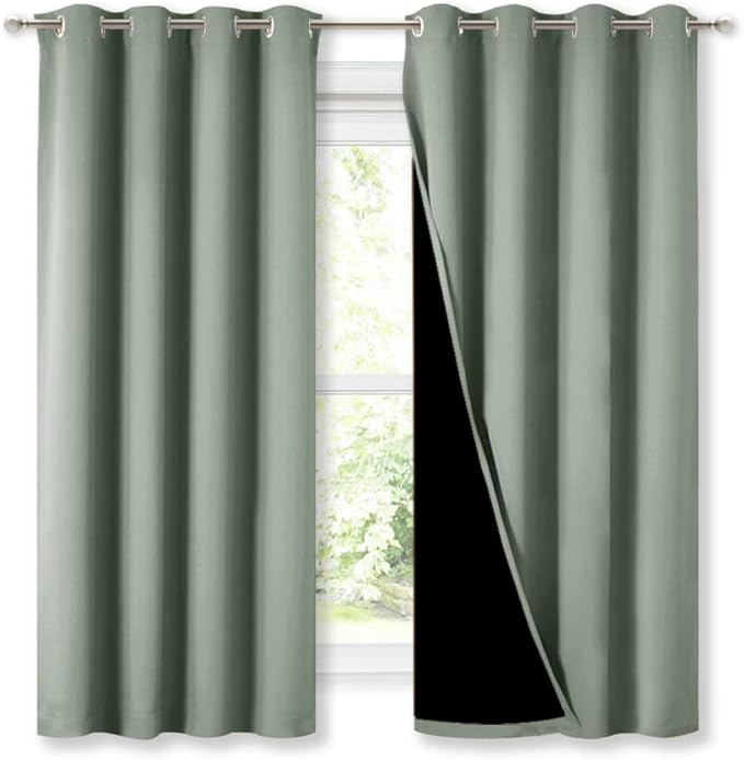 NICETOWN Greyish Green 100% Blackout Lined Curtains, 2 Thick Layers Completely by NICETOWN