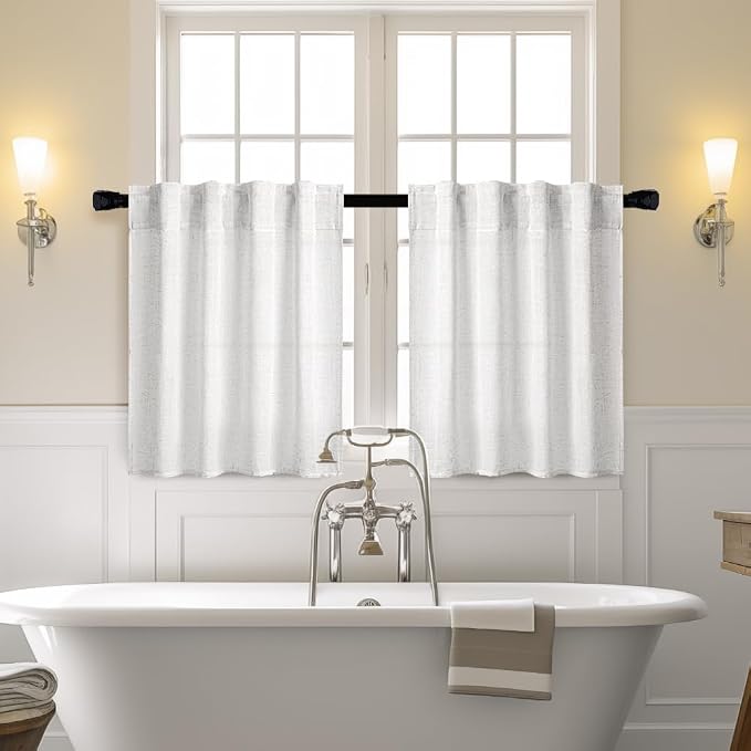 MIULEE White Curtains 36 Inch Length 2 Panels, Soft Thick Linen Textured Semi - Image 2
