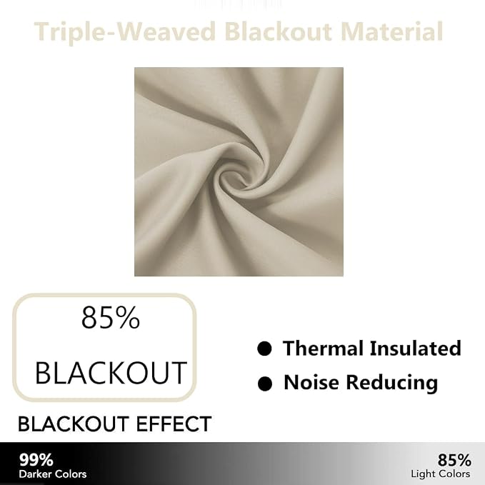 LEMOMO Light Beige Blackout Curtains 52 x 84 Inch Long Beige Curtains Set of 2 - Image 3