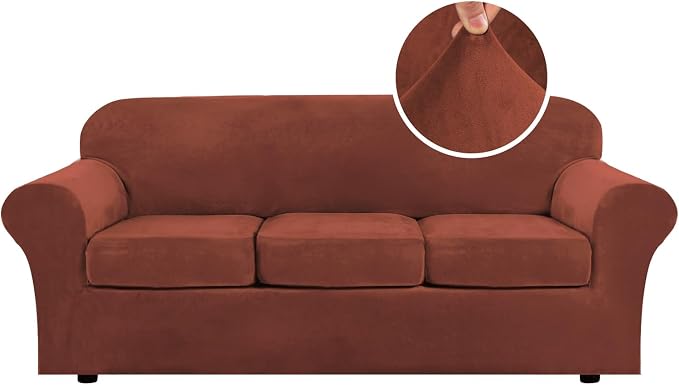 H.VERSAILTEX Modern Velvet Plush 4 Piece High Stretch Sofa Slipcover Sofa Cover by HVERSAILTEX