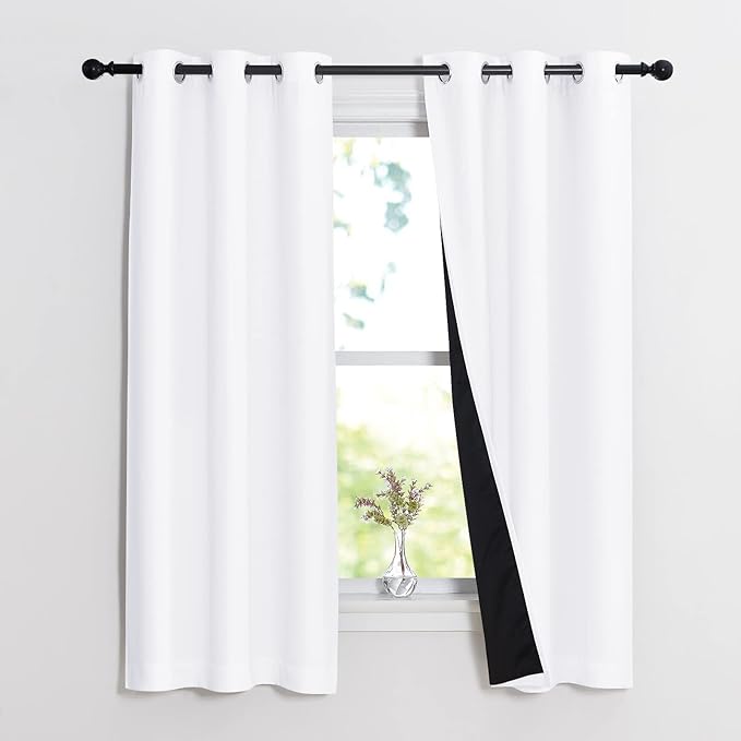 NICETOWN Pure White 100% Blackout Lined Curtains, 2 Thick Layers Narrow Wide by NICETOWN