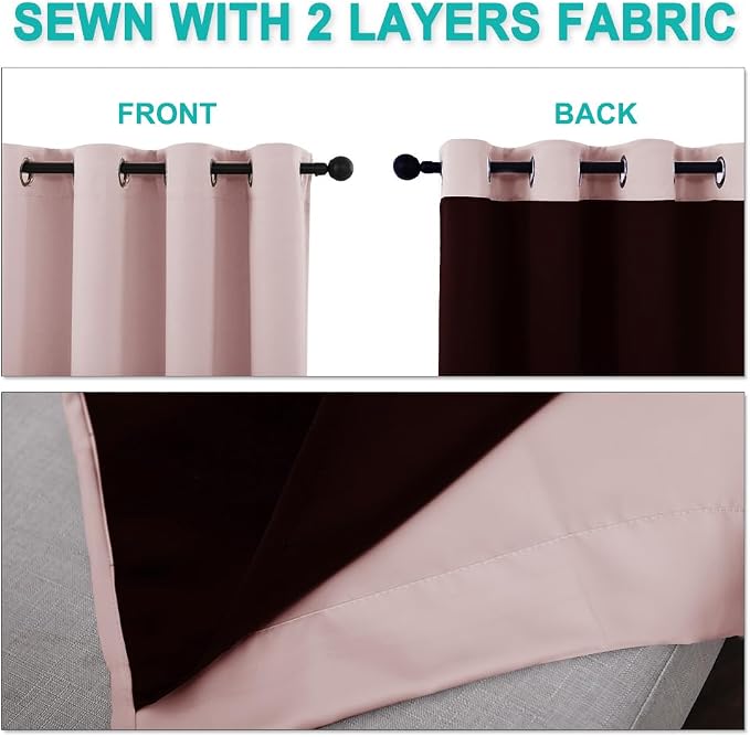 NICETOWN 100% Blackout Window Curtain Panels 84" Long, Blush Pink, 2 Pieces - Image 5