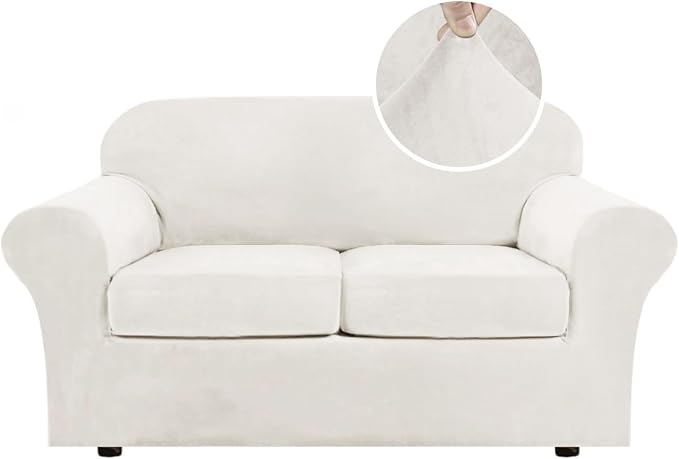 H.VERSAILTEX Real Velvet Plush 3 Piece Stretch Sofa Covers Couch Covers by HVERSAILTEX