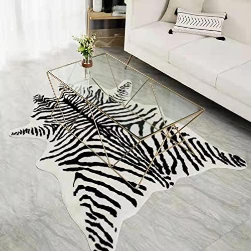 Large Zebra Print Area Rug Carpet Faux Cowhide Leather Animal Simulation Plush - Image 4