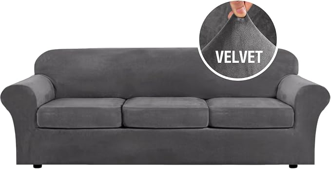H.VERSAILTEX Velvet 4 Piece High Stretch Sofa Slipcover Cover Furniture by HVERSAILTEX