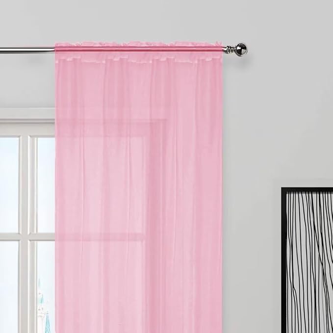 SpaceDresser Sheer Light Pink Curtains 4 Panels Rod Pocket Semi-Sheer Curtain - Image 4