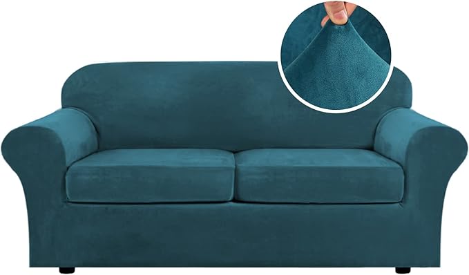 H.VERSAILTEX Real Velvet Plush 3 Piece Stretch Sofa Covers Couch Covers by HVERSAILTEX