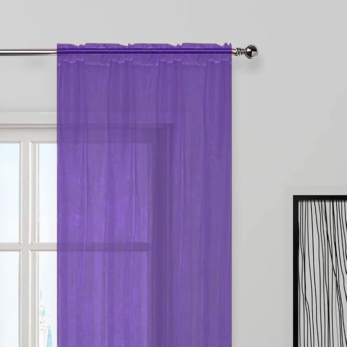 SpaceDresser Sheer Voile Window Treatment Rod Pocket Curtain Panels - Image 4