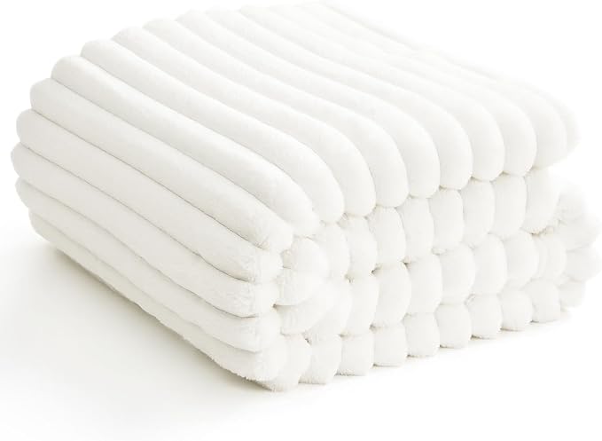 HIMEET Off White Ribbed Throw Blanket by Unknown