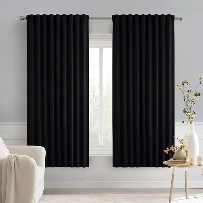 MIULEE Black Back Tab Blackout Curtains 54 Inch Length 2 Panels Set by MIULEE