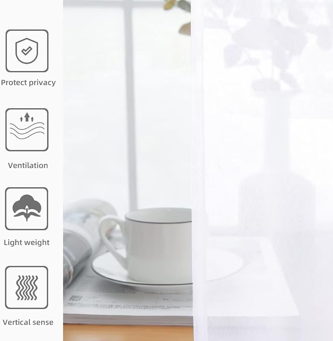 Youleyar Solid Sheer Rod Pocket Curtain Voile Draperies 4 Panels White Beige - Image 5