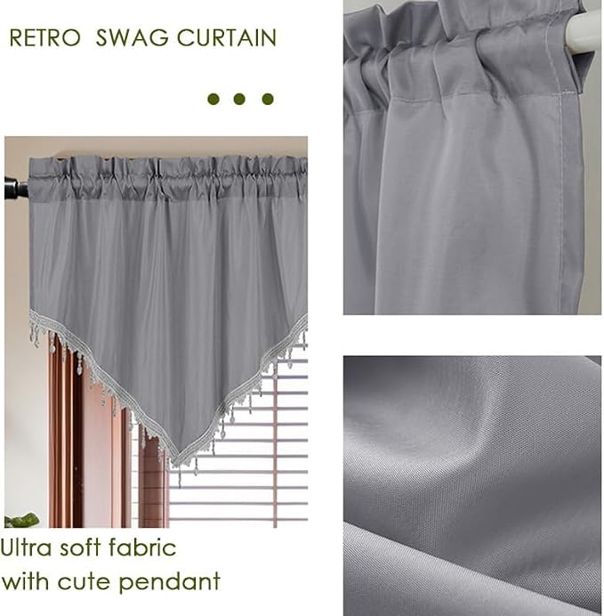 Molaxhome Swag Curtain 51 inch Length Rod Pocket Scalloped Curtain Valance - Image 8