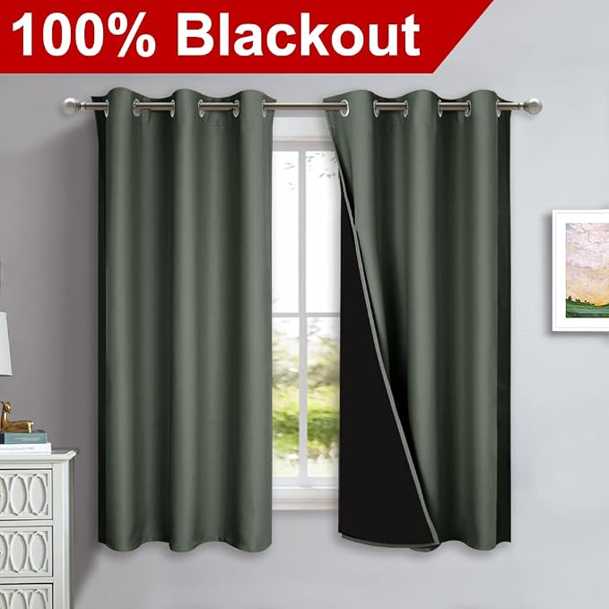NICETOWN Dark Mallard 100% Blackout Lined Curtains, 2 Thick Layers Completely - Image 2
