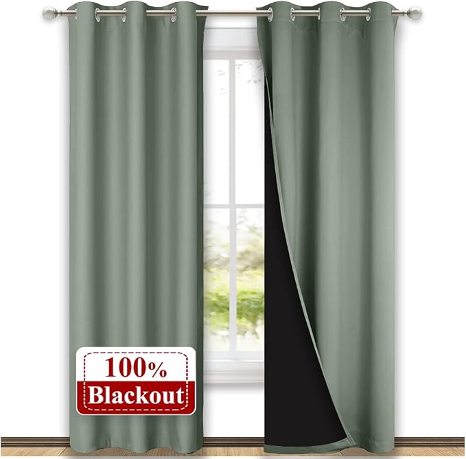 NICETOWN Greyish Green Blackout Curtains 84 inches Long, Full Light Blocking by NICETOWN