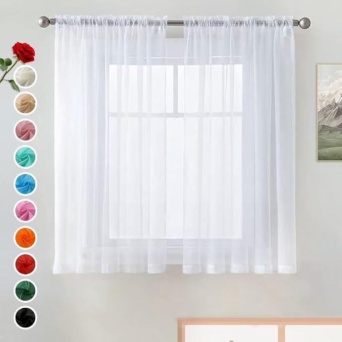 SpaceDresser Basic Rod Pocket Sheer Voile Window Curtain Panels White 1 Pair 2 by SpaceDresser
