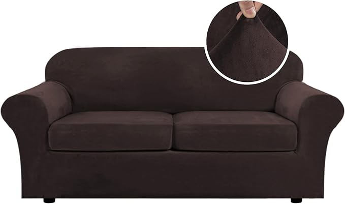 H.VERSAILTEX Real Velvet Plush 3 Piece Stretch Sofa Covers Couch Covers by HVERSAILTEX