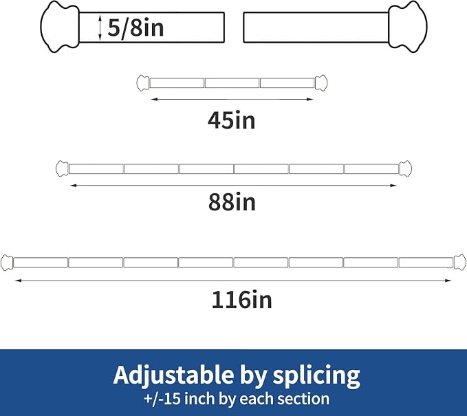Small Curtain Rods for Windows 30" and 45" 5/8 Inch Standard Decorative Silver - Image 2