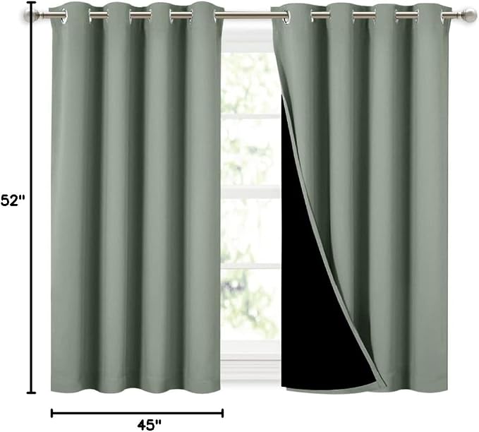 NICETOWN Greyish Green 100% Blackout Curtains 45 inches Long, 2 Thick Layers - Image 9