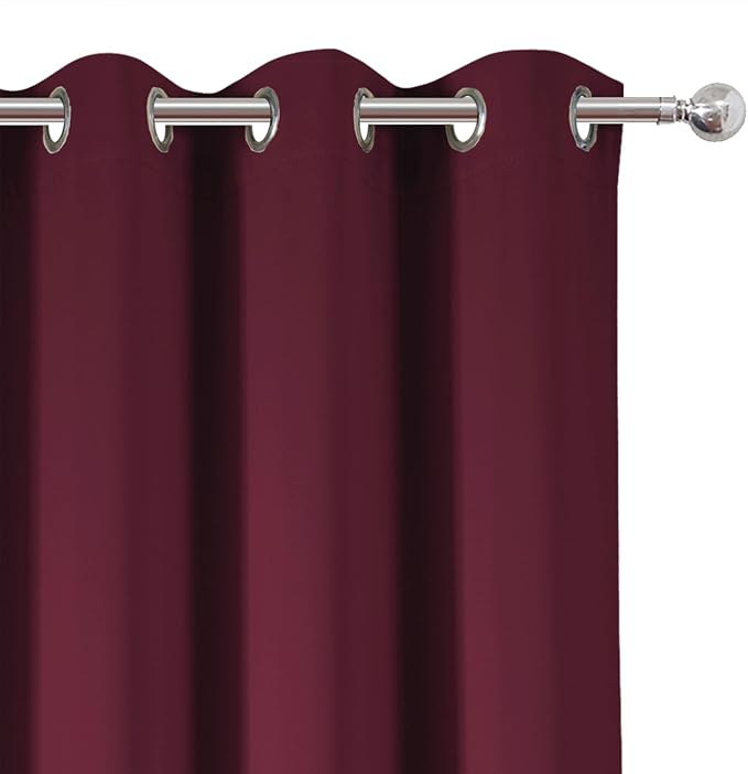 Blackout Curtains 66 x 72 Inch Long Burgundy Red Curtains Set of 2 Panels Room - Image 6