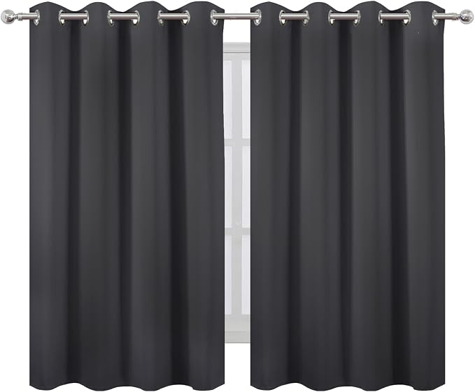 LEMOMO Blackout Curtains 66 x 54 Inch Long Dark Grey Curtains Set of 2 Panels - Image 2