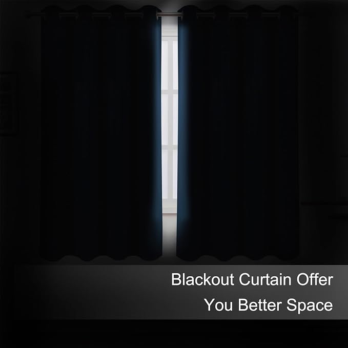 LEMOMO Blackout Curtains 66 x 72 Inch Long Navy Blue Curtains Set of 2 Panels - Image 3