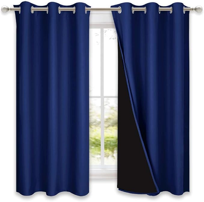 NICETOWN Pure White 100% Blackout Lined Curtains, Royal Blue, 1 Pair, 2 Thick by NICETOWN