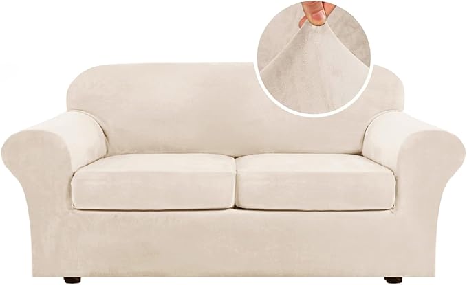 H.VERSAILTEX Real Velvet Plush 3 Piece Stretch Sofa Covers Couch Covers by HVERSAILTEX