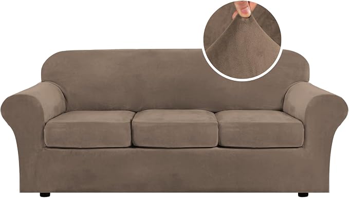H.VERSAILTEX Modern Velvet Plush 4 Piece High Stretch Sofa Slipcover Sofa Cover by HVERSAILTEX