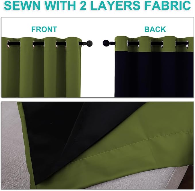 NICETOWN 100% Blackout Curtains 45 inches Long, Olive Green, 1 Pair, 42 inches - Image 5