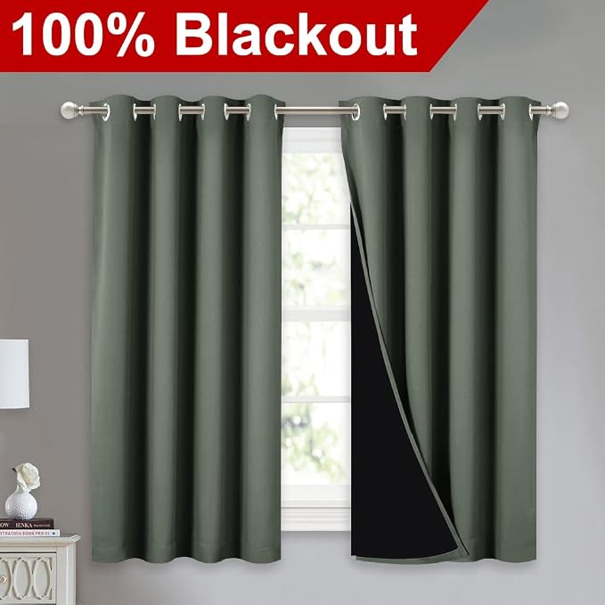 NICETOWN 100% Blackout Curtains 54 inches Long, Double-Deck Completely Blackout - Image 2