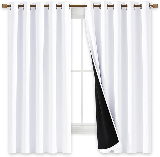 NICETOWN White 100% Blackout Lined Curtains, 2 Thick Layers Completely Blackout - Image 3