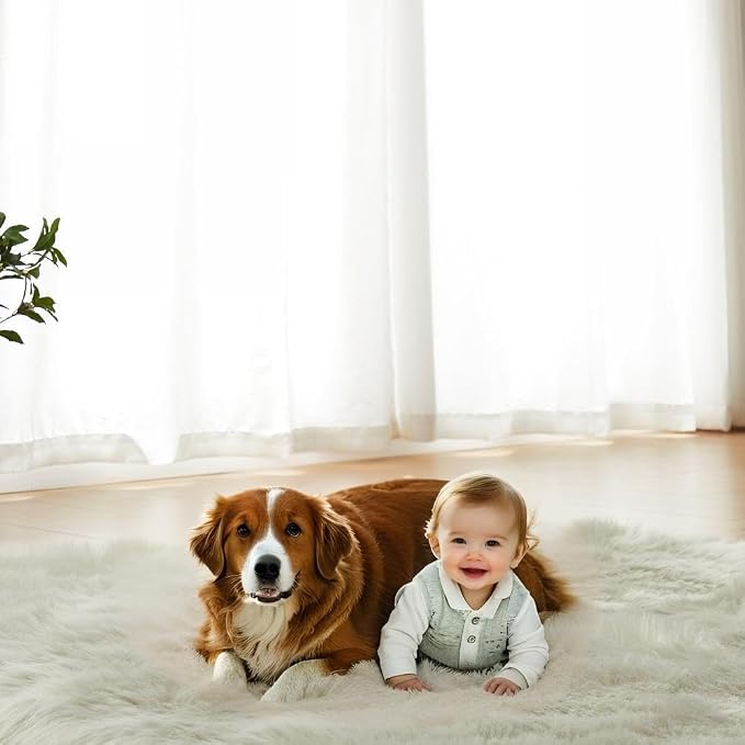 AMTOVO Faux Fur Sheepskin Rug for Living Room, 4 x 6 ft Light Grey Fluffy Area - Image 8