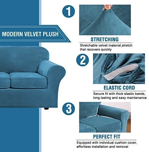 H.VERSAILTEX Velvet 4 Piece High Stretch Sofa Slipcover Cover Furniture - Image 3