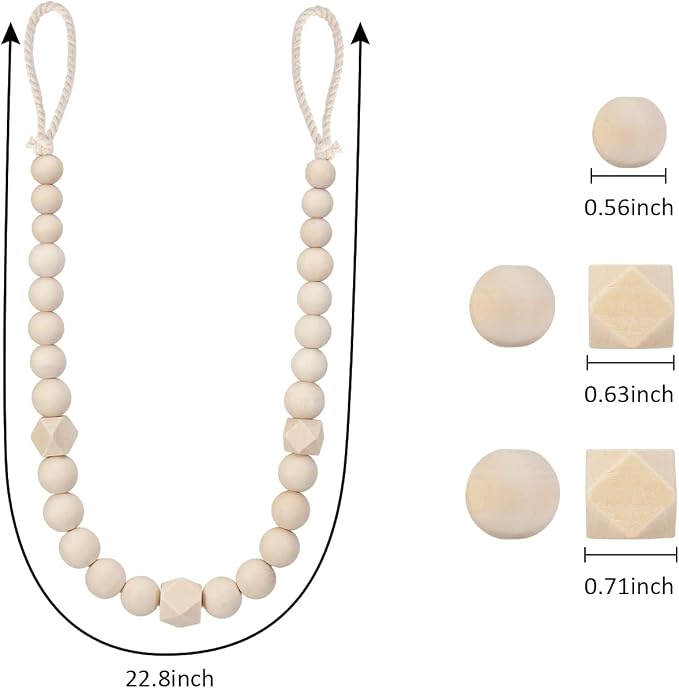 Wood Bead Curtain Tiebacks, KLOGTSIND Set of 2 Curtain Holdbacks - Image 2