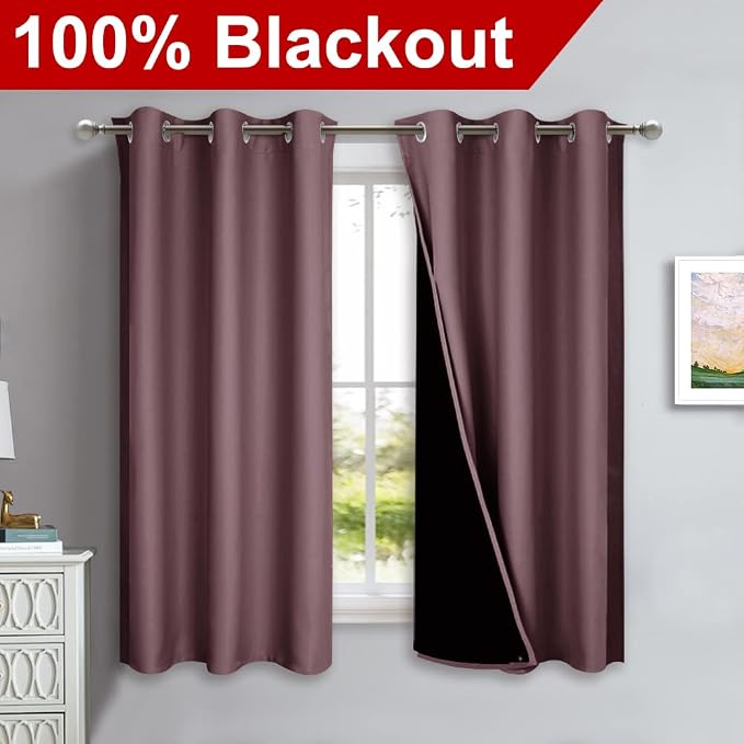NICETOWN Dry Rose 100% Blackout Lined Curtains, 2 Thick Layers Completely - Image 2