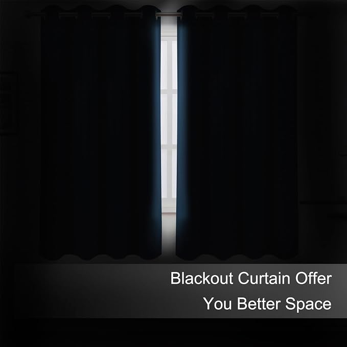 LEMOMO Blackout Curtains 66 x 54 Inch Long Navy Blue Curtains Set of 2 Panels - Image 3