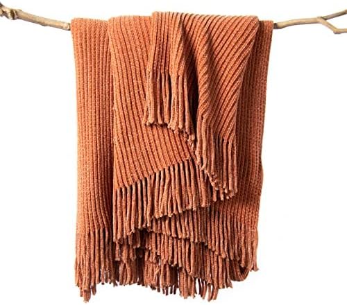 lifein Throw Blanket for Couch, Soft Boho Decor Bed Throw, Cozy Burnt Orange by lifein