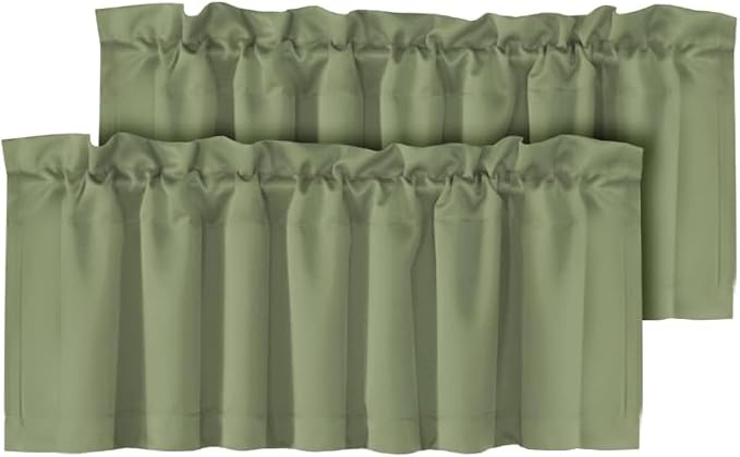 H.VERSAILTEX Blackout Kitchen Sage Green Curtain Valances, Short Window Valance by HVERSAILTEX