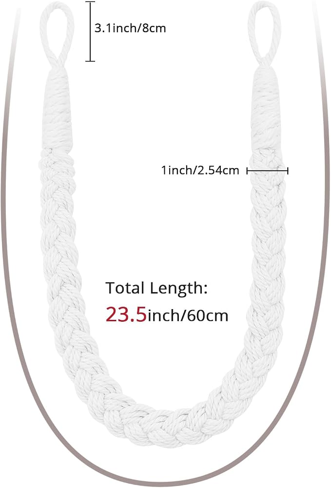 NICEEC 2 Pack Natural Cotton Rope Curtain Tiebacks Elegant Boho Style - Image 3