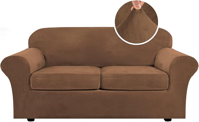 H.VERSAILTEX Real Velvet Plush 3 Piece Stretch Sofa Covers Couch Covers by HVERSAILTEX
