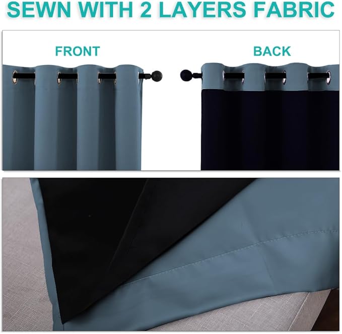 NICETOWN 100% Blackout Curtains 45" Long, Smoky Blue, 1 Pair, 2 Thick Layers - Image 5